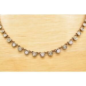 Allison Reed Crystal Necklace Milky Iridescent Antiqued Gold Signed Bin1D